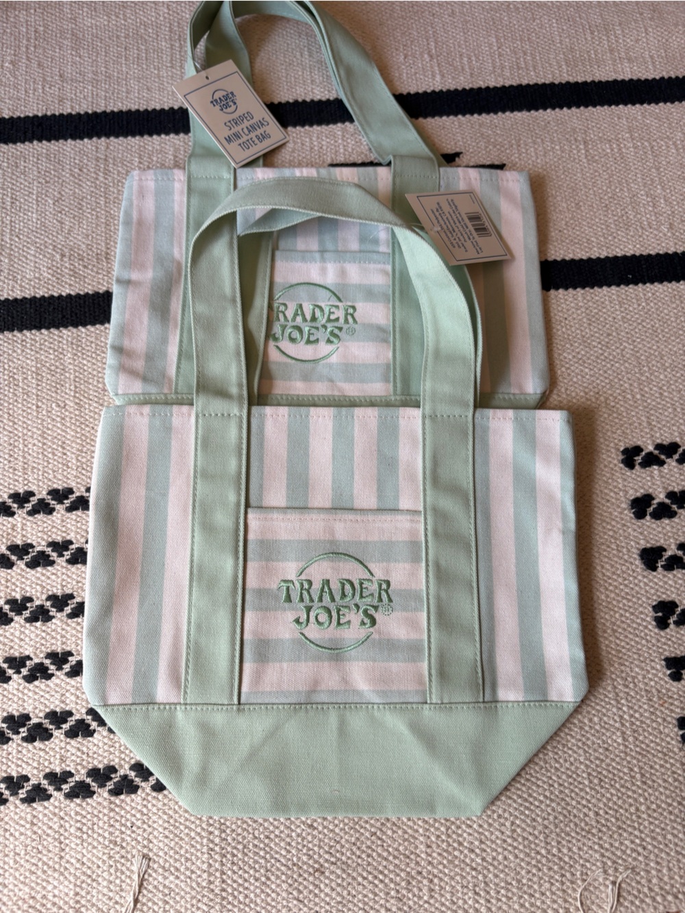 Trader Joe’s Set of 2 Mint Stripe Canvas Tote Bag